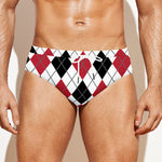Red Black And White Argyle Pattern Print Men's Swim Briefs