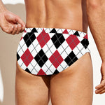 Red Black And White Argyle Pattern Print Men's Swim Briefs