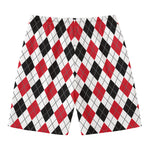 Red Black And White Argyle Pattern Print Men's Swim Trunks