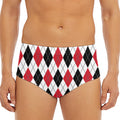 Red Black And White Argyle Pattern Print Men's Triangle Swim Briefs
