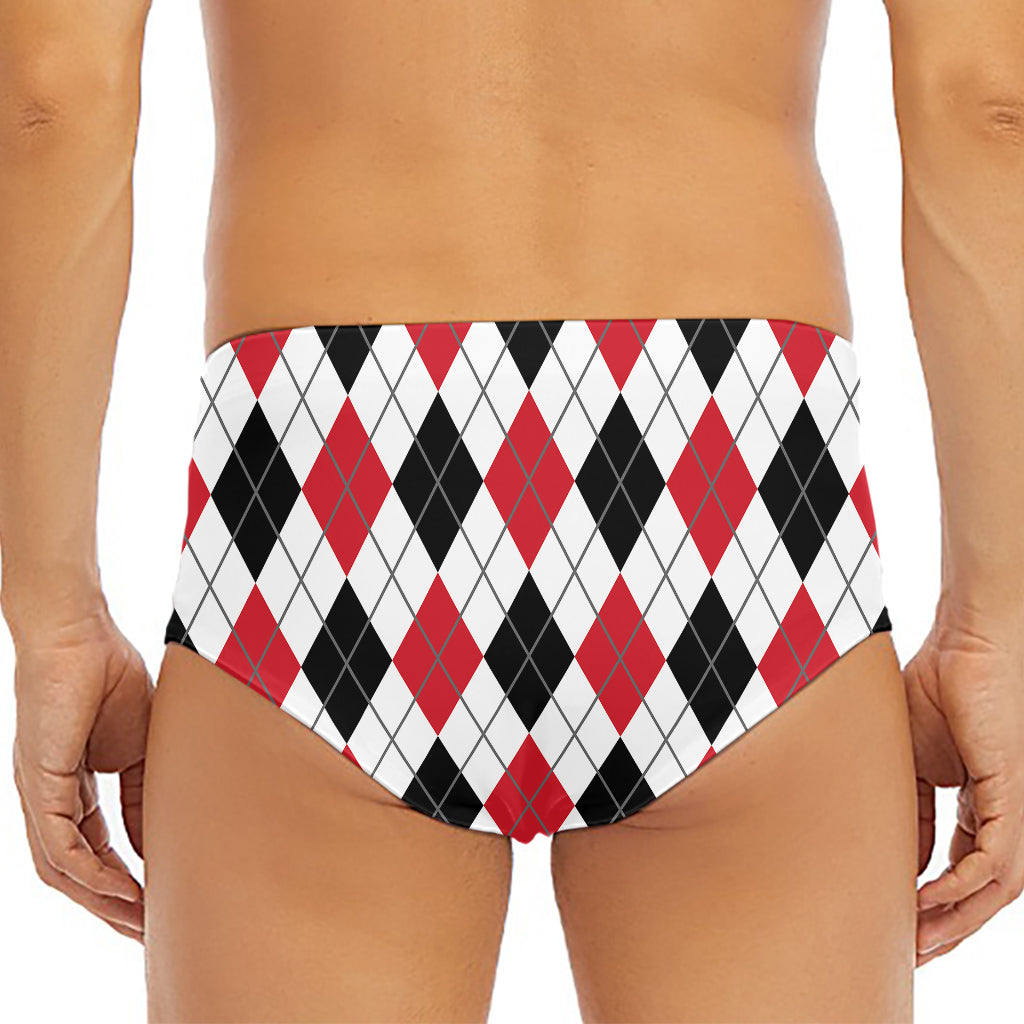 Red Black And White Argyle Pattern Print Men's Triangle Swim Briefs
