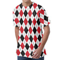 Red Black And White Argyle Pattern Print Men's Velvet T-Shirt