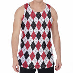 Red Black And White Argyle Pattern Print Men's Velvet Tank Top