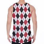 Red Black And White Argyle Pattern Print Men's Velvet Tank Top