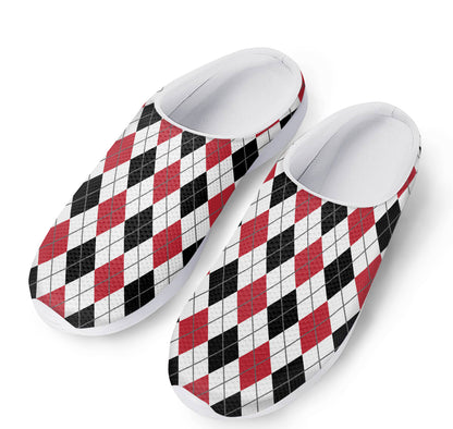 Red Black And White Argyle Pattern Print Mesh Casual Shoes