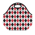 Red Black And White Argyle Pattern Print Neoprene Lunch Bag