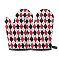 Red Black And White Argyle Pattern Print Oven Mitts