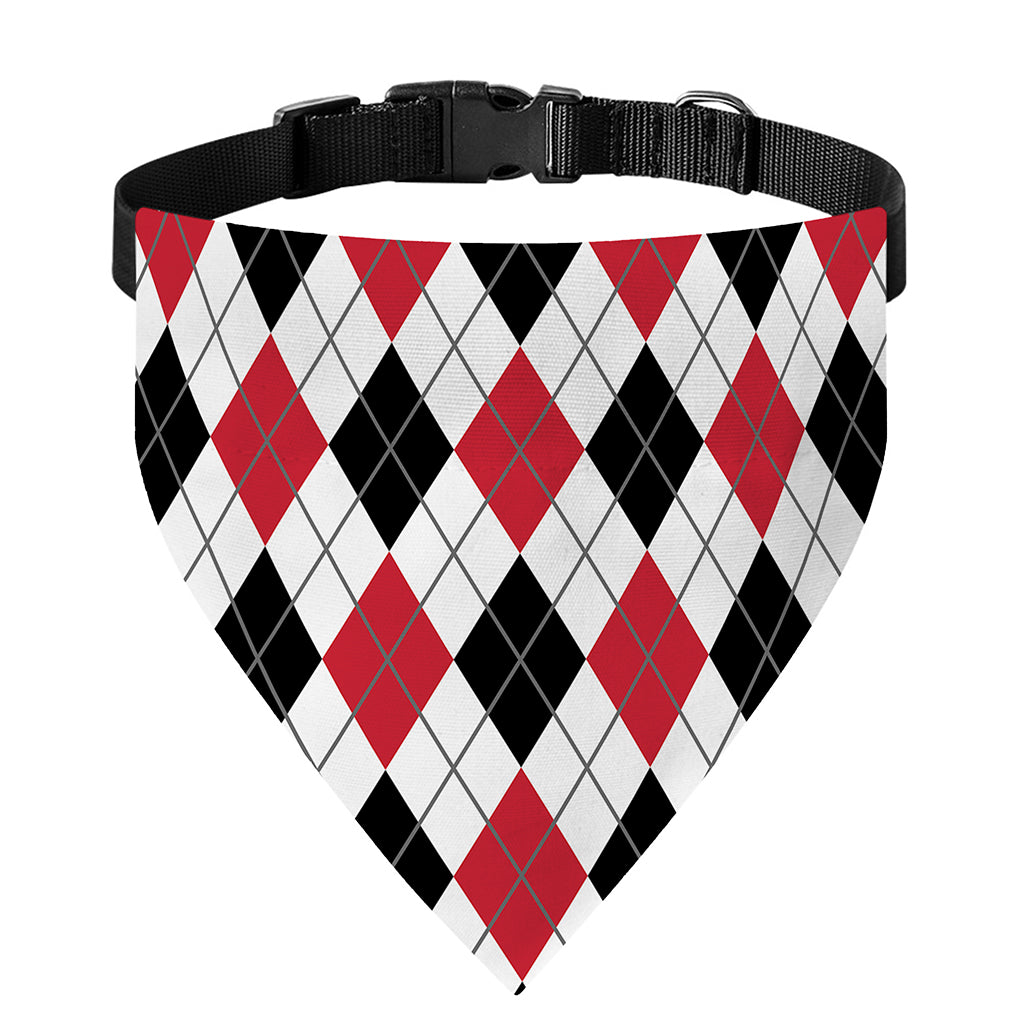 Red Black And White Argyle Pattern Print Over The Collar Dog Bandana