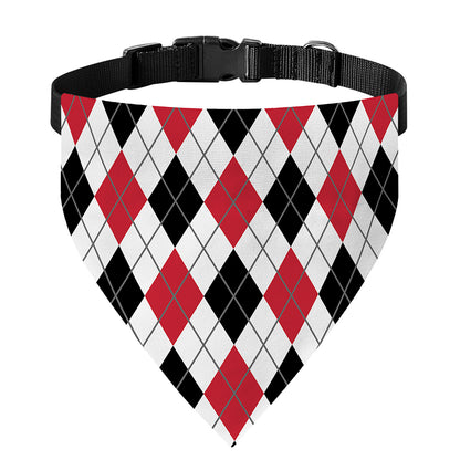 Red Black And White Argyle Pattern Print Over The Collar Dog Bandana