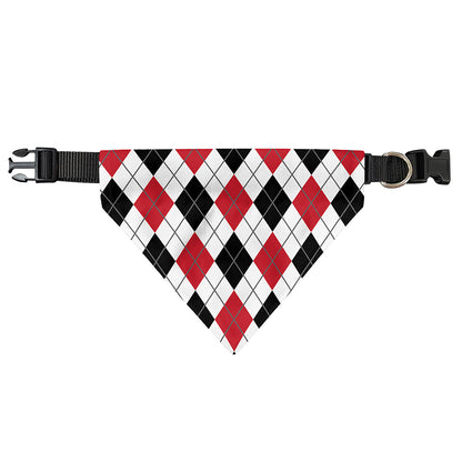 Red Black And White Argyle Pattern Print Over The Collar Dog Bandana