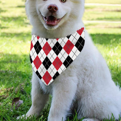 Red Black And White Argyle Pattern Print Over The Collar Dog Bandana