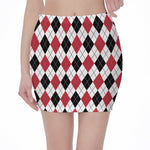 Red Black And White Argyle Pattern Print Pencil Mini Skirt