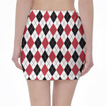 Red Black And White Argyle Pattern Print Pencil Mini Skirt