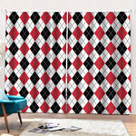 Red Black And White Argyle Pattern Print Pencil Pleat Curtains