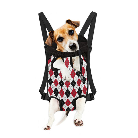 Red Black And White Argyle Pattern Print Pet Carrier Backpack