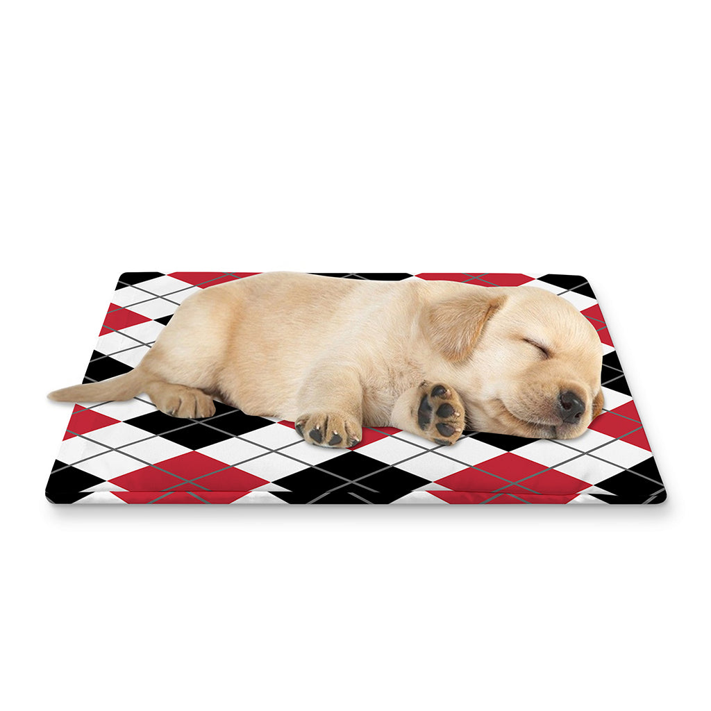 Red Black And White Argyle Pattern Print Pet Cooling Mat Cover
