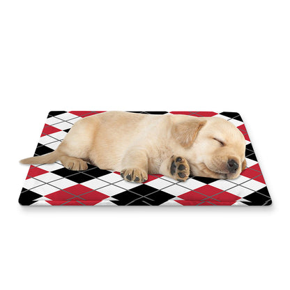 Red Black And White Argyle Pattern Print Pet Cooling Mat Cover