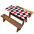 Red Black And White Argyle Pattern Print Picnic Table Cover