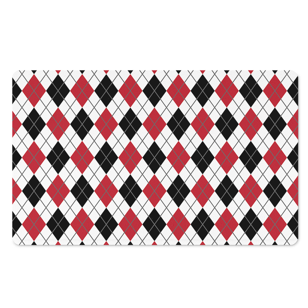 Red Black And White Argyle Pattern Print Polyester Doormat
