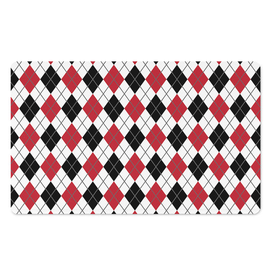 Red Black And White Argyle Pattern Print Polyester Doormat