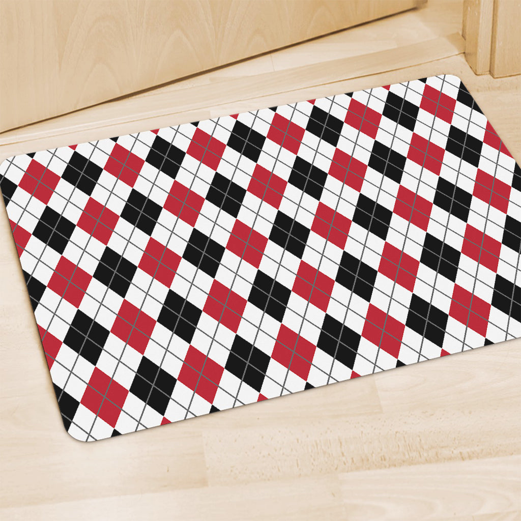 Red Black And White Argyle Pattern Print Polyester Doormat