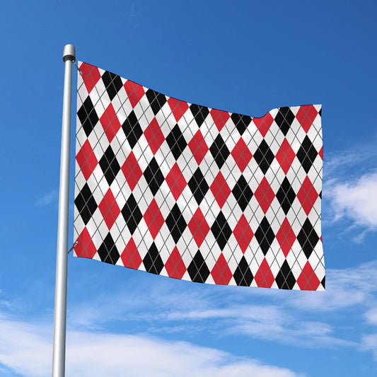 Red Black And White Argyle Pattern Print Polyester Flag