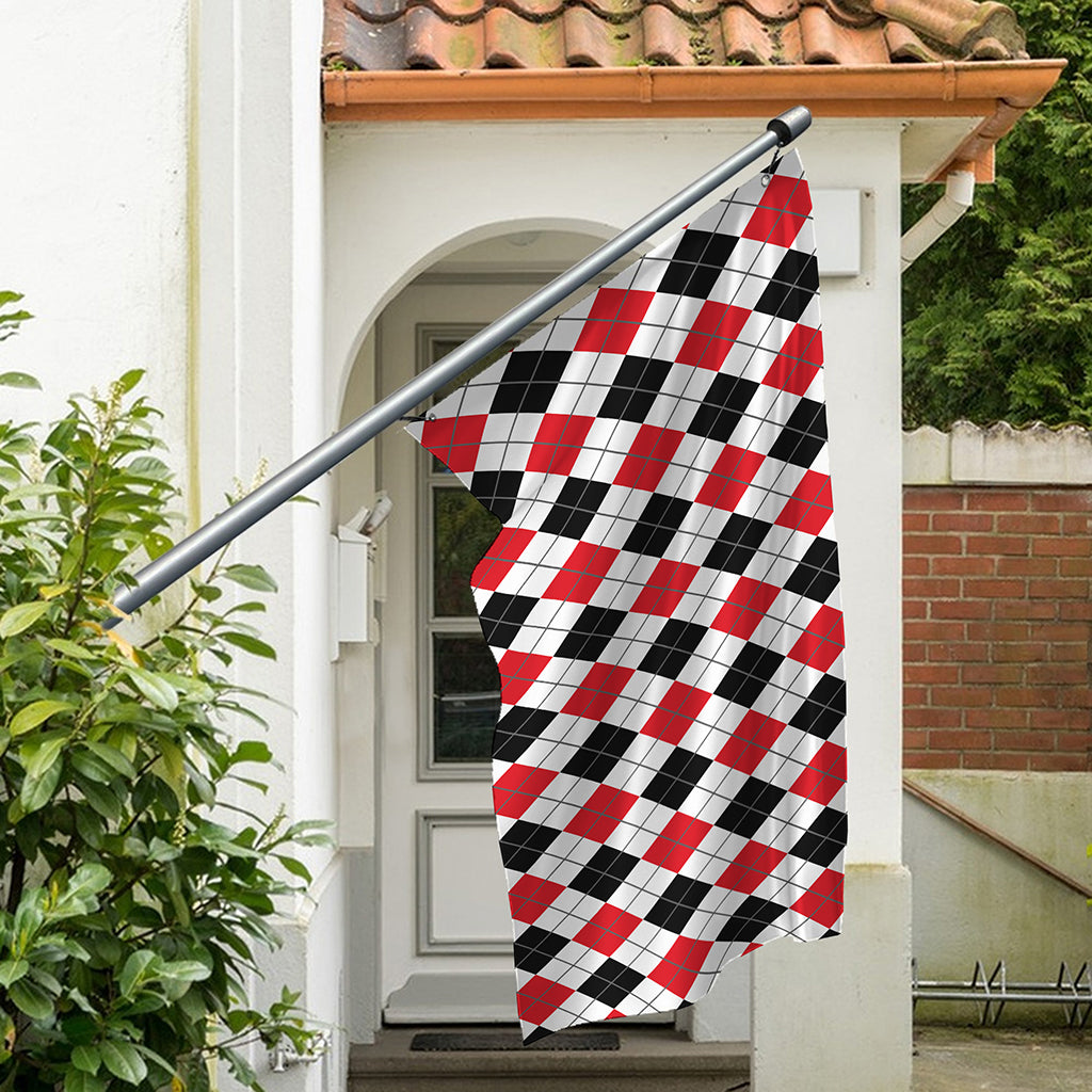 Red Black And White Argyle Pattern Print Polyester Flag