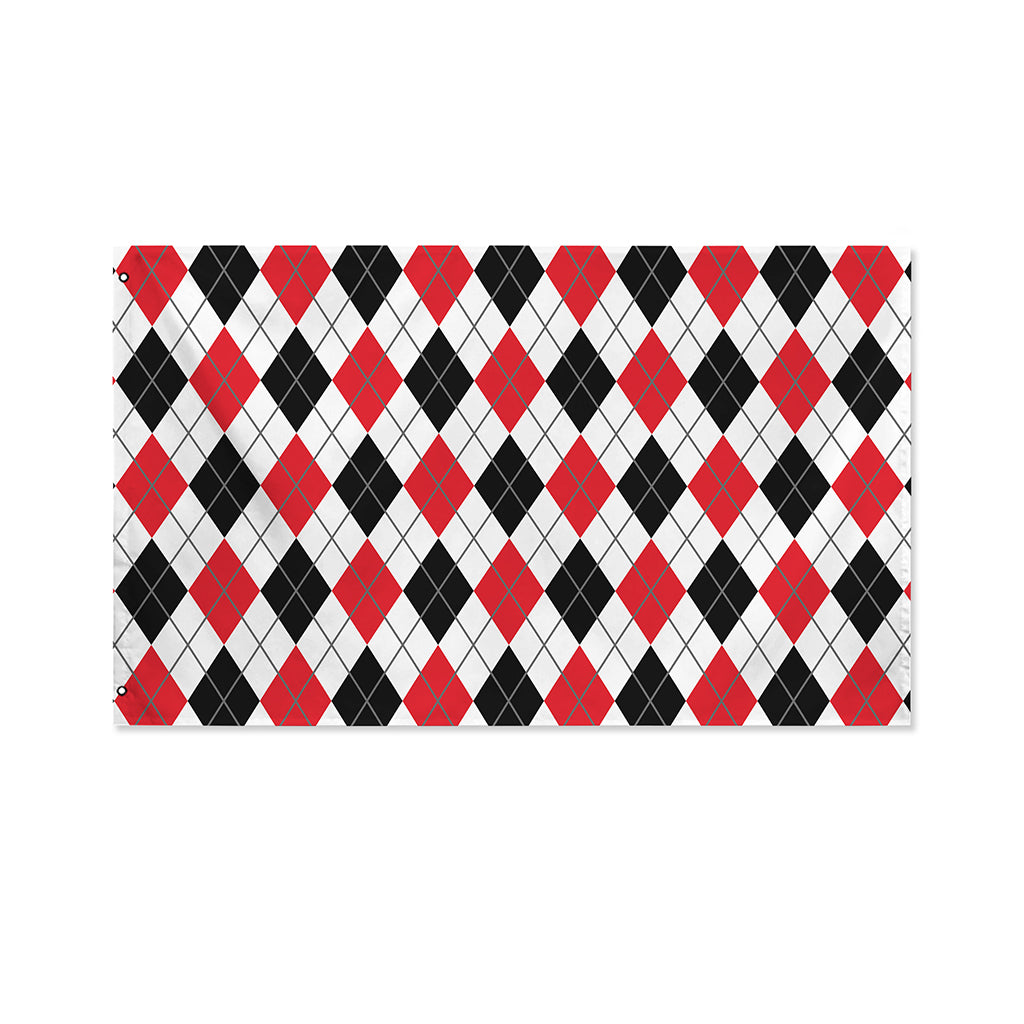 Red Black And White Argyle Pattern Print Polyester Flag