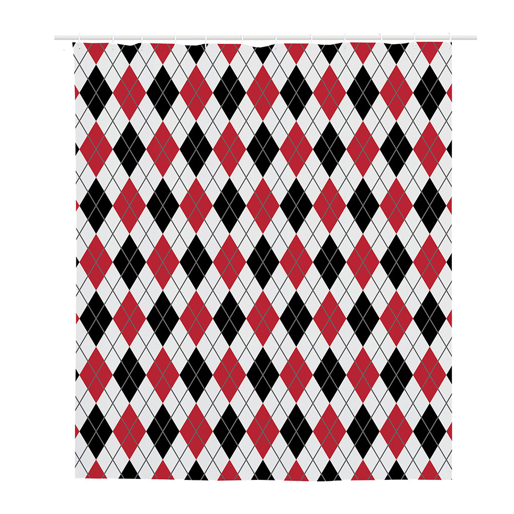Red Black And White Argyle Pattern Print Polyester Shower Curtain