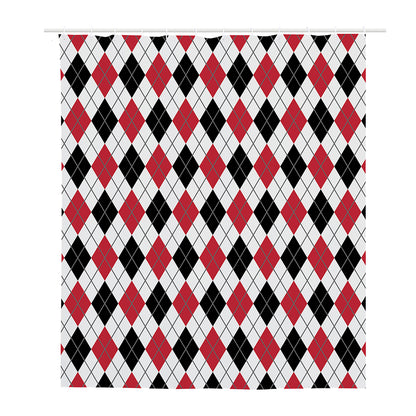 Red Black And White Argyle Pattern Print Polyester Shower Curtain