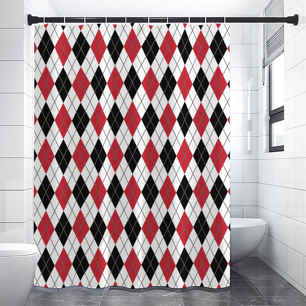 Red Black And White Argyle Pattern Print Premium Shower Curtain