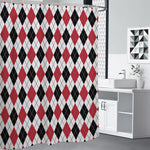 Red Black And White Argyle Pattern Print Premium Shower Curtain