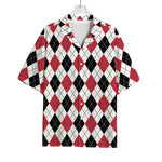 Red Black And White Argyle Pattern Print Rayon Hawaiian Shirt