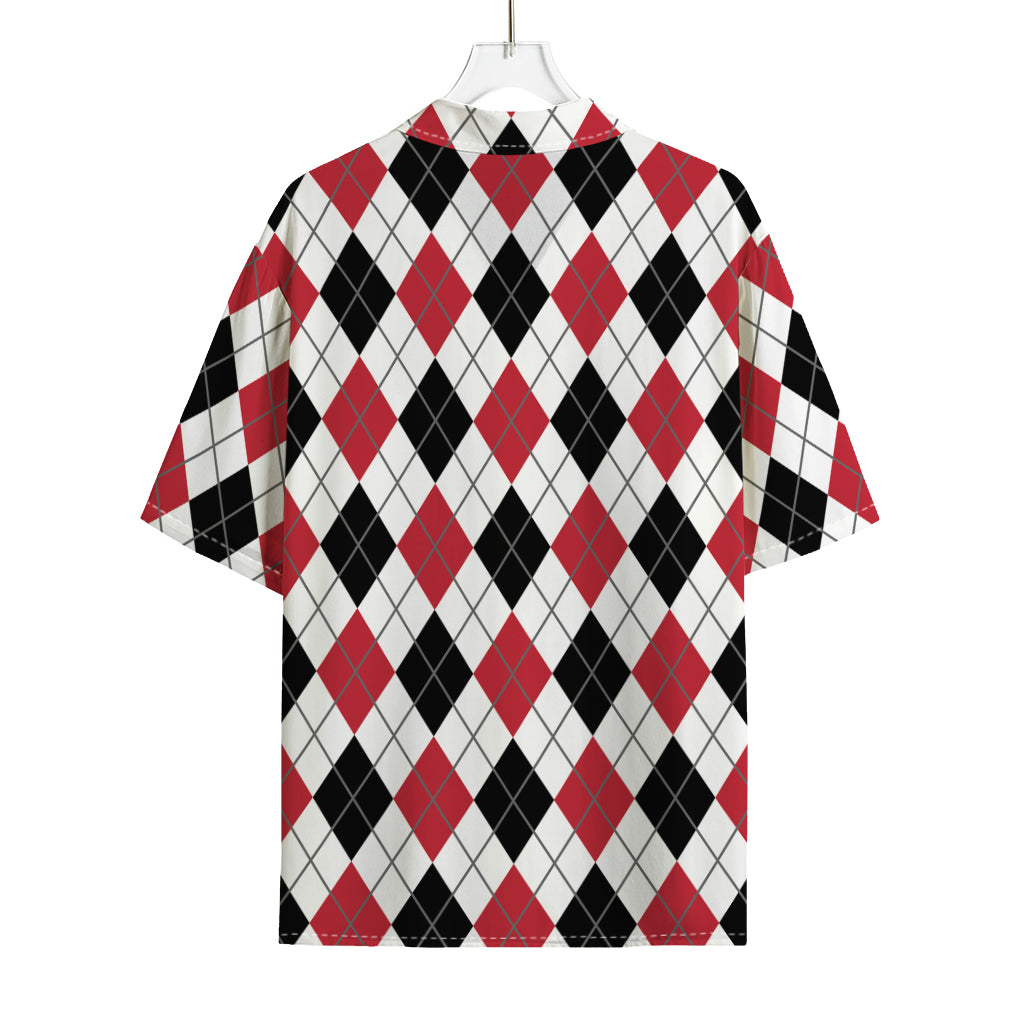 Red Black And White Argyle Pattern Print Rayon Hawaiian Shirt