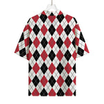 Red Black And White Argyle Pattern Print Rayon Hawaiian Shirt