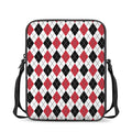 Red Black And White Argyle Pattern Print Rectangular Crossbody Bag