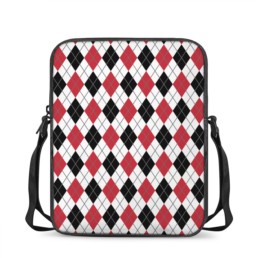 Red Black And White Argyle Pattern Print Rectangular Crossbody Bag