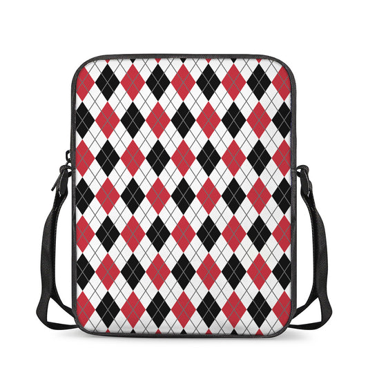 Red Black And White Argyle Pattern Print Rectangular Crossbody Bag