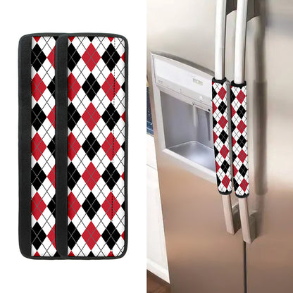 Red Black And White Argyle Pattern Print Refrigerator Handle Covers