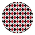 Red Black And White Argyle Pattern Print Round Floor Mat