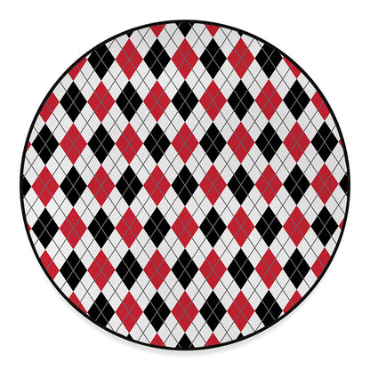 Red Black And White Argyle Pattern Print Round Floor Mat