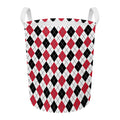Red Black And White Argyle Pattern Print Round Laundry Basket