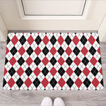 Red Black And White Argyle Pattern Print Rubber Doormat