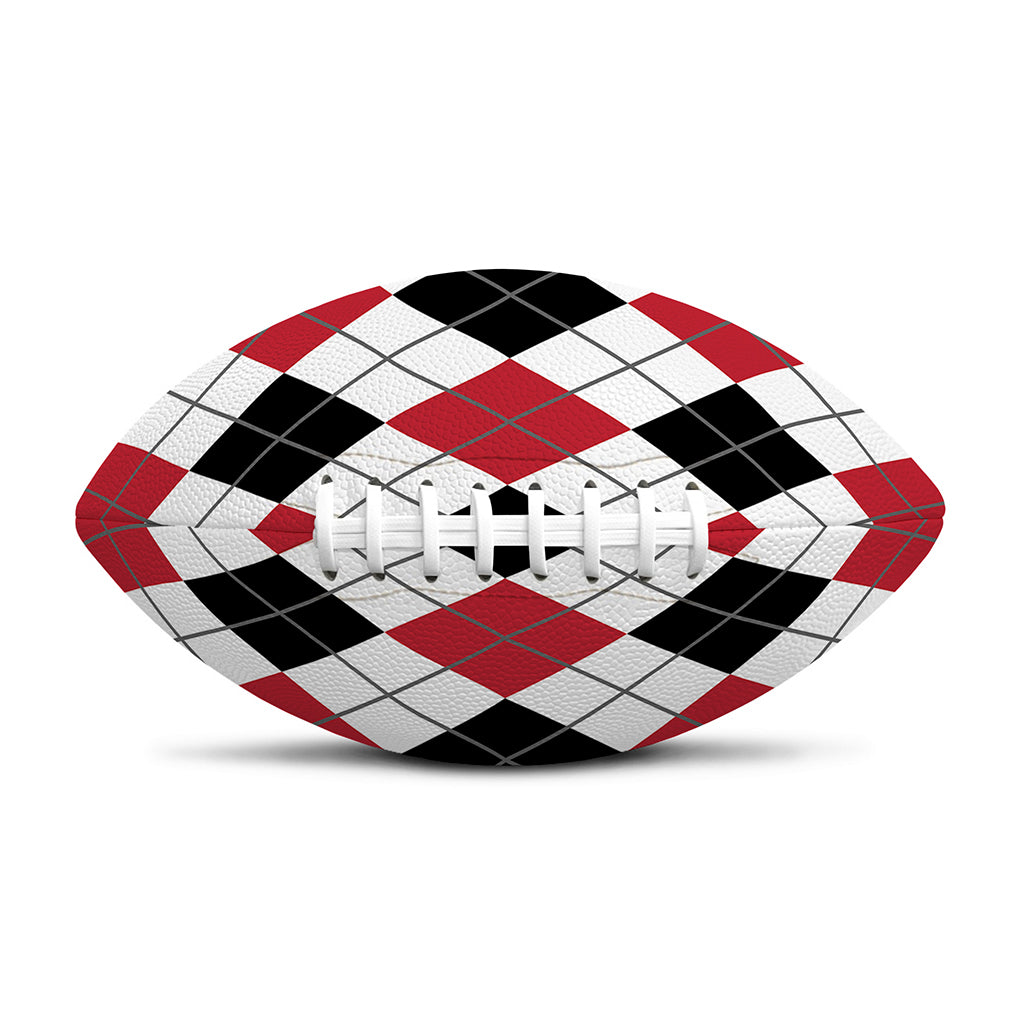 Red Black And White Argyle Pattern Print Rugby Ball