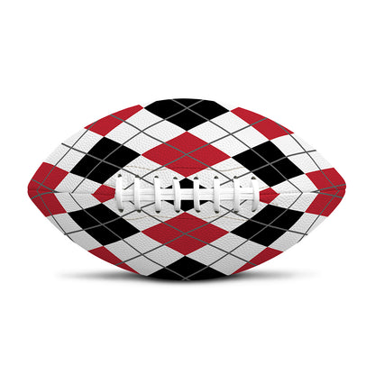 Red Black And White Argyle Pattern Print Rugby Ball