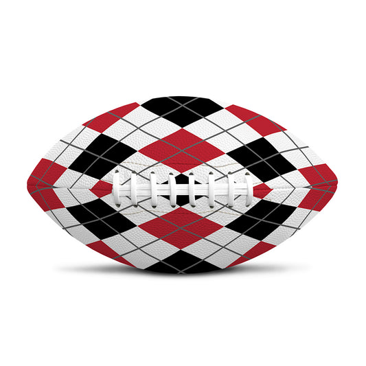 Red Black And White Argyle Pattern Print Rugby Ball