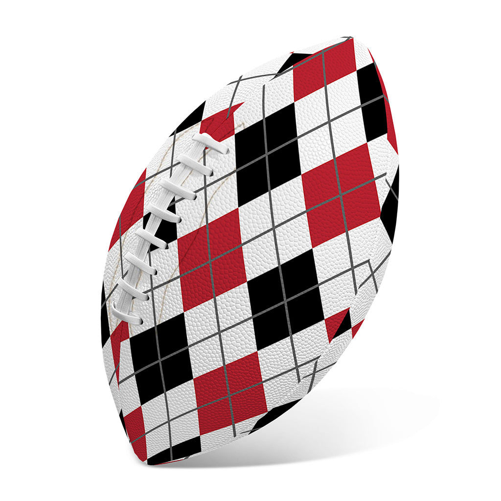 Red Black And White Argyle Pattern Print Rugby Ball
