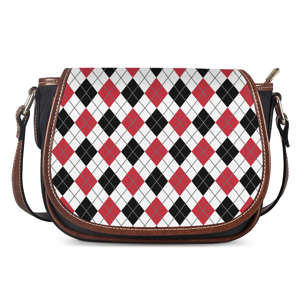 Red Black And White Argyle Pattern Print Saddle Bag