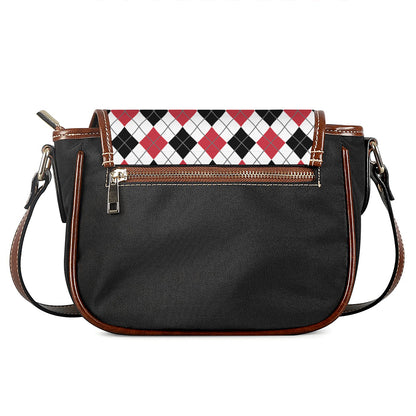 Red Black And White Argyle Pattern Print Saddle Bag