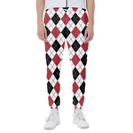 Red Black And White Argyle Pattern Print Scuba Joggers